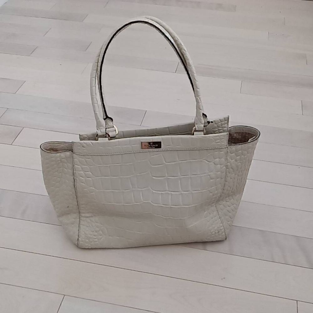 Kate Spade Women's Crocs Skin Embossed Dual Handle Straps Shoulder Bag White